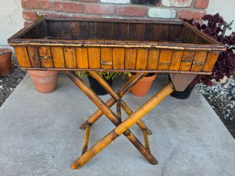 Vintage MCM Asian Bamboo Wood Folding Butler Tray Table Boho