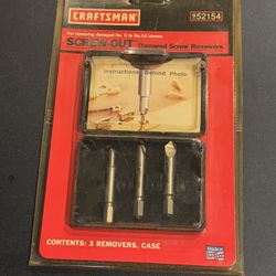 Craftsman 3 Piece Screw-Out Damaged Screw Removers 952154 NOS MADE IN USA. Some yellowing of the plastic
