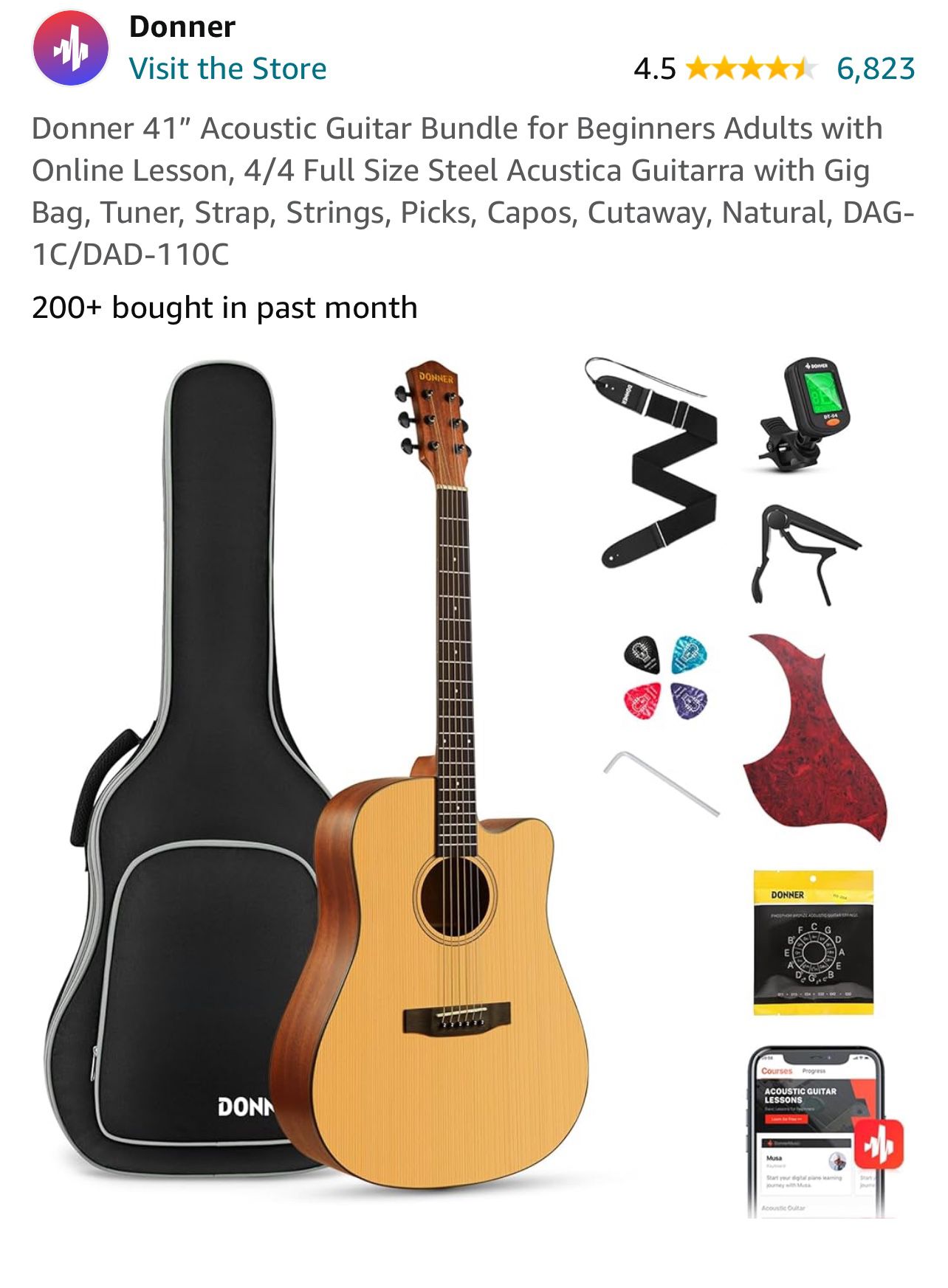 New Donner Acoustic Guitar Bundle 