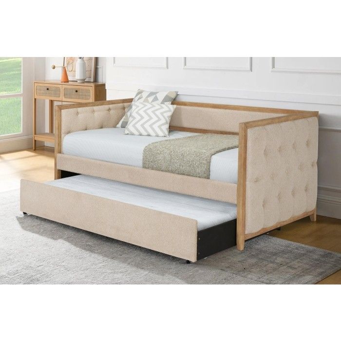 Brand New Biege Linen Twin Twin Daybed (DAYBED: 85 x 40.5 x 35.75H TRUNDLE: 76 x 40.5 x 12H)