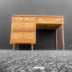 Beautiful MCM Solid Wood Desk, Reimagined With Modern Brass Hardware