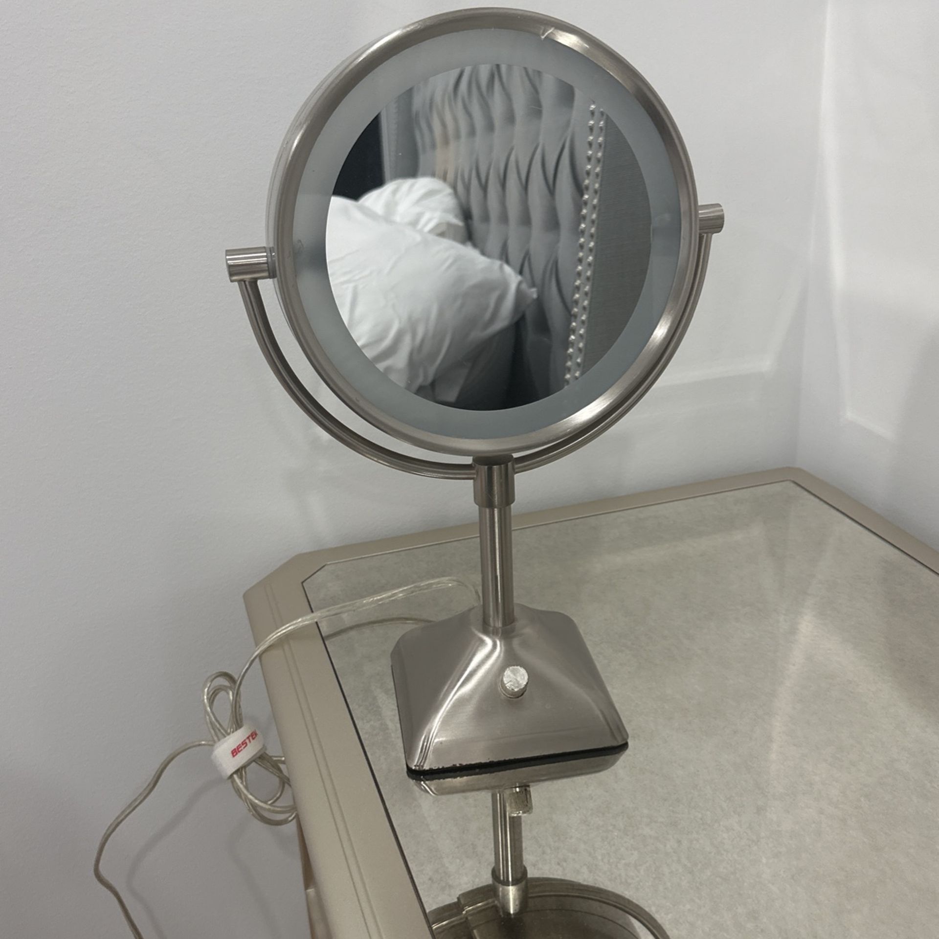 Conair Lighted Makeup Mirror, LED Vanity Mirror, 1X/10x Magnifying Mirror, Corded in Satin Nickel Finish