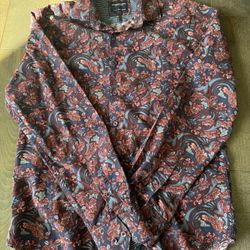 Denim & Flower Navy Striped and Burgundy Paisley Button-Up mens small