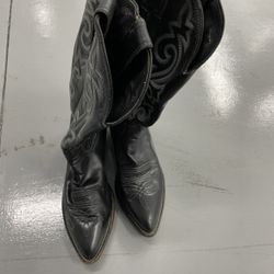 Vintage Mens Justin Cowboy Black genuine Leather Boots/Sole White Stitching USA MADE 8.5M