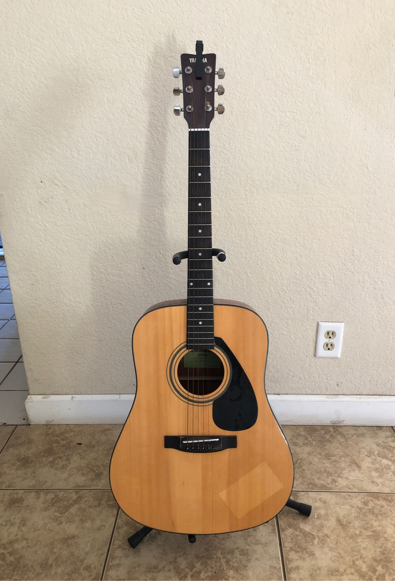 Yamaha acoustic guitar, capo, and stand OBO