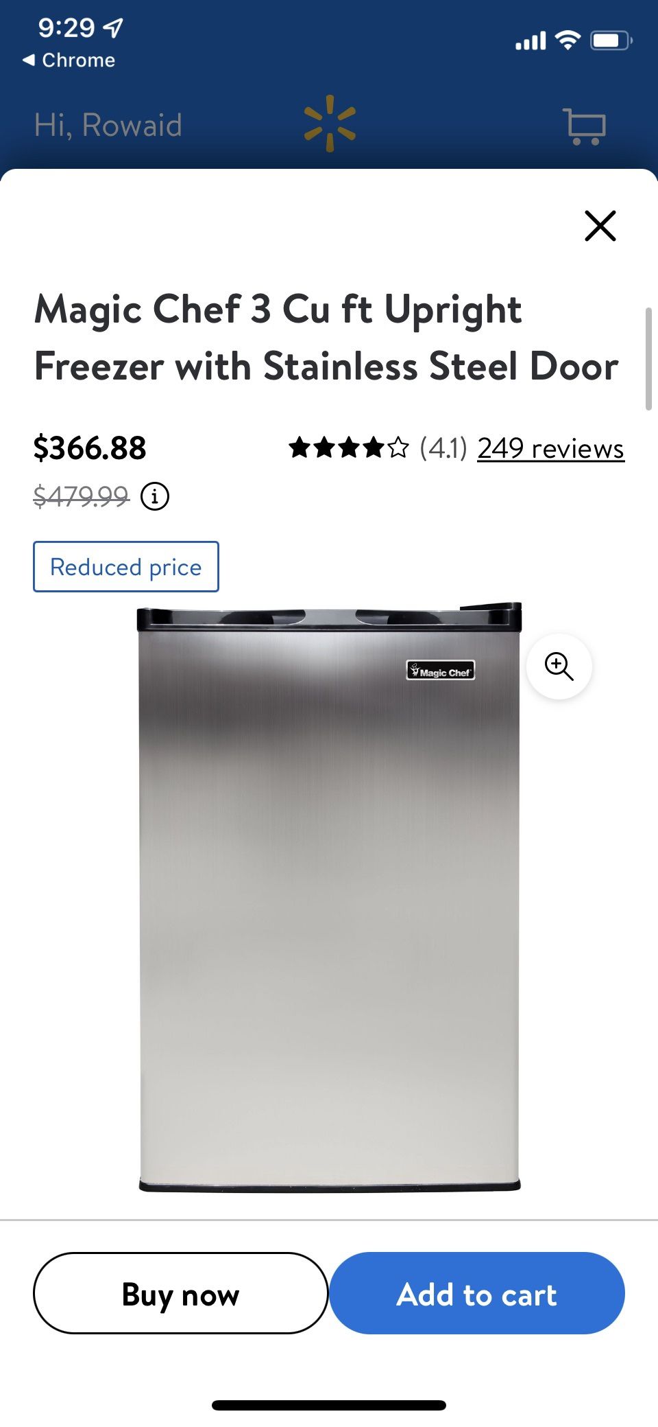 Used Upright 3 Cu Freezer
