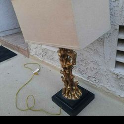Mid CENTURY GOLD GILT TREE TRUNK LAMP & lamp Shade