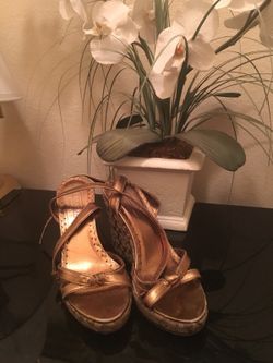 Coach bronze strappy wedge Sz 6