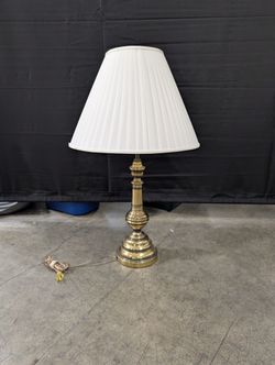 Classic Brass Table Lamp with Pleated White Shade