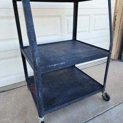 Rolling Metal TV School Cart Shelf 3 Shelves Mancave Garage Shop