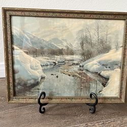 Vintage Framed Print of Winter Landscape Art 10/14 inch 