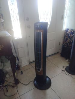 Tower Fan with Wood Grain Accent