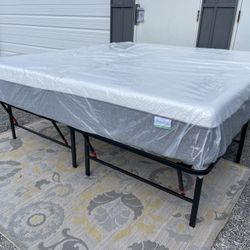 New KING Size Platform Bed Frame 18”h $115 or $465 with New 12” Gel Memory Foam Mattress 
