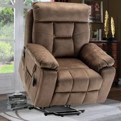 Electric Massage Lift Chair, Large Power Lift Recliner with Heat Therapy, Fabric Reclining Sofa with Remote, Hidden Cup Holder and Side Pocket for Eld