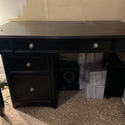 Black Solid Wood Desk With File Cabinet 