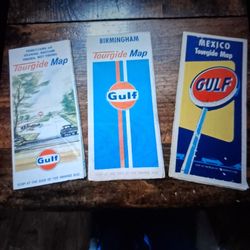Three vantage Gulf gas station road maps