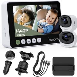 Bonoch 5" 1440P Baby Car Camera For 2 Kids - 360° Rotating Adjustable Wide View Dual Cameras