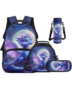 4-Piece Kids Dragon Backpack Set