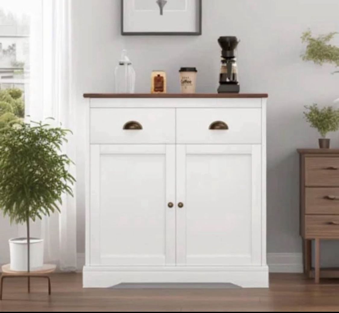 New 2 Drawer Coffee Bar Cabinet, Storage Farmhouse Buffet Cabinet