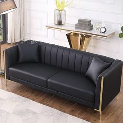 Modern Black Sofa + Storage Ottoman / Stool Set