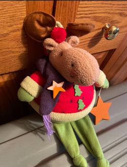 Reindeer Plush With Long Legs To Hang Over Shelf Or Table 