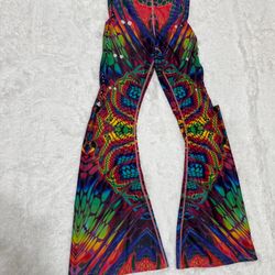 New Small BELL BOTTOMS pants trippy hippy boho rave festival leggings Tye dye