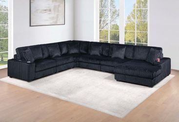 Brand New Black Corduroy Super Plush Modular Sectional Sofa