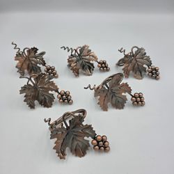 6~ Heavy Metal Copper Bronze Finish Grape Leaf Napkin Rings  4" x 2.5"