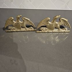 Two Vintage 1952 Virginia Metal craft Spread Eagle Solid Brass Bookends 7.5w X 4.24w