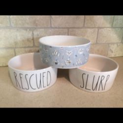 Rae Dunn Pet Dishes (dog Dishes) Look At All Photos Please.