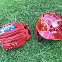 Boys Baseball Helmet And Glove