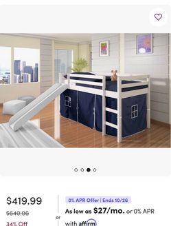 Kids Loft Bed with Slide and Tent