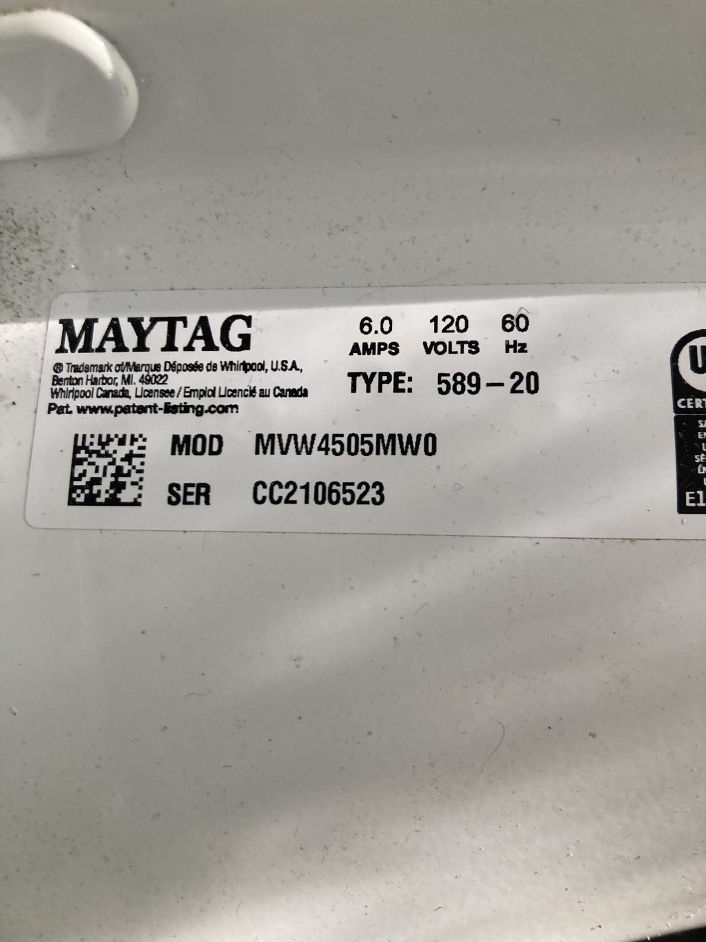 Maytag washing machine