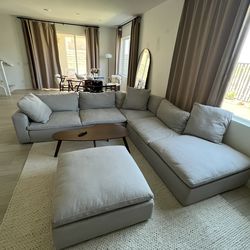 Utopia Modular 3 Piece Grey 123" Fabric Sectional With Right Arm Facing Bumper Chaise