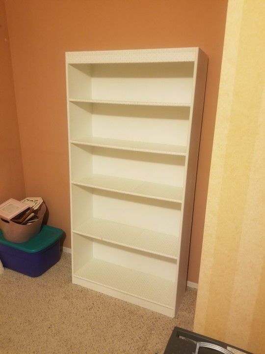 7ft Tall White Wooden Book Shelf...Super Sturdy Holds A Ton Of Books
