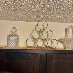 Whiskey Decanter, Wine Rack, And Glass Basket