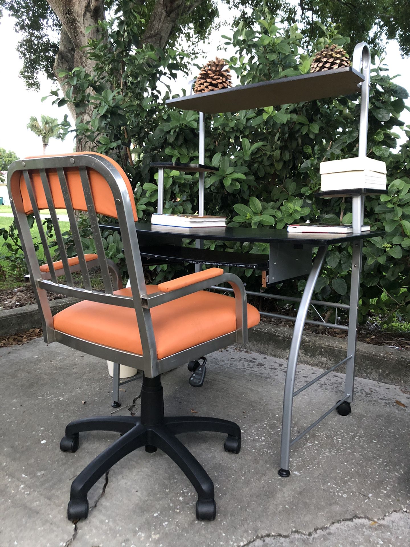 Study and computer table with orang lather chair