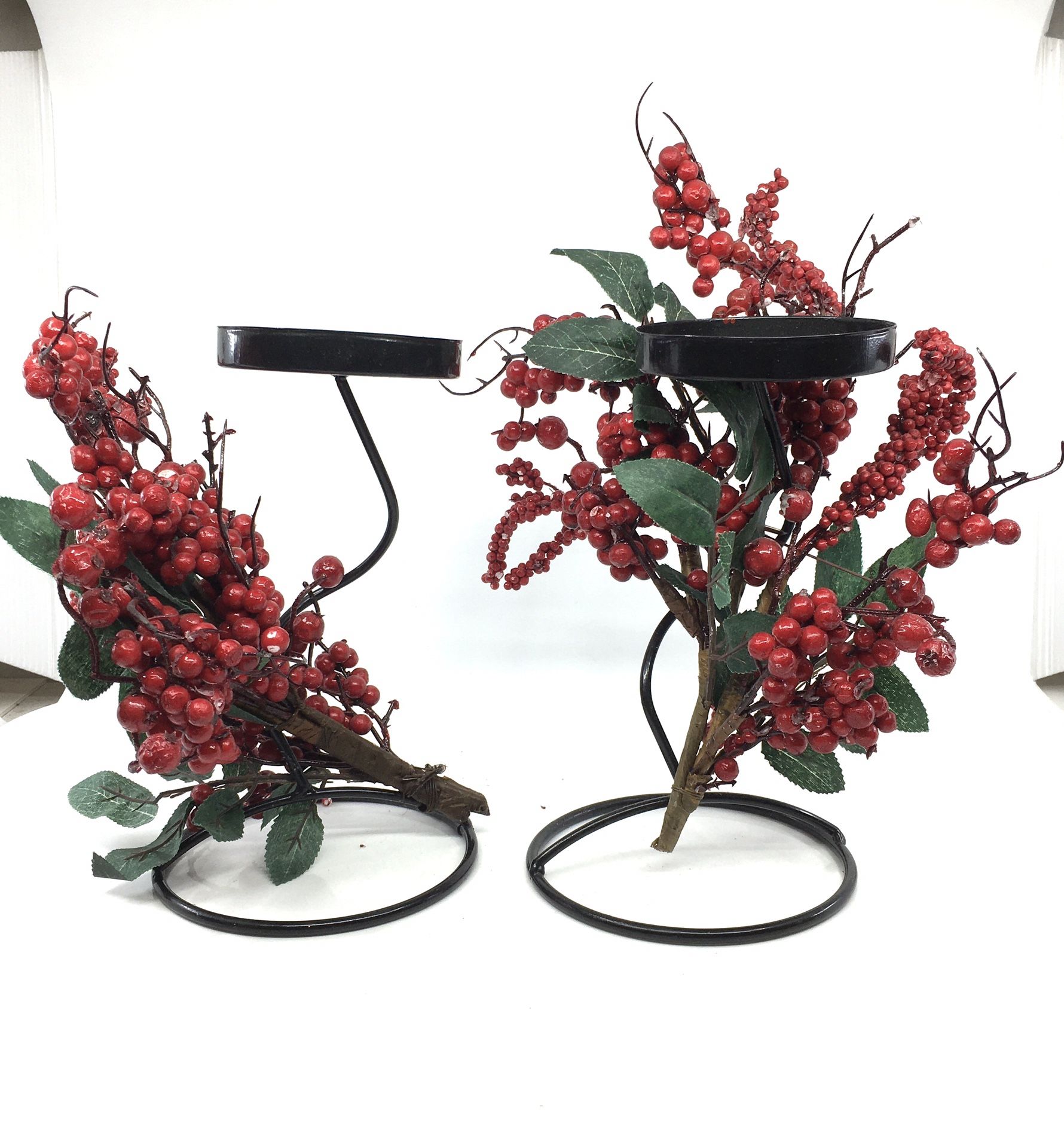 Faux Lingonberry Christmas Holiday Candle Holders