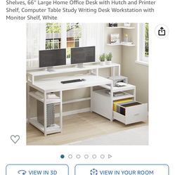 White cabinet desk with drawer + printer section