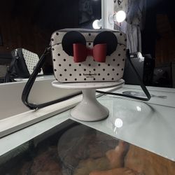 Kate Spade x Disney Minnie Mouse Polka Dot Printed PVC Crossbody Camera Bag. 