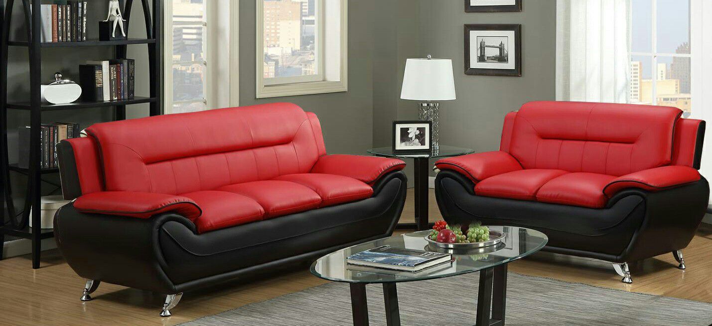 Red/Black sofa and Love seat brand new with free shipping