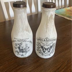 2 Glass Painted Farmhouse Decor Milk Bottles