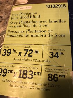 Levelor Plantation Faux wood 2" blind. 36" x 72"