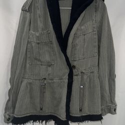 Free People- Women’s (M/L) Military Style Utility Jacket – Sherpa Lined with Hood
