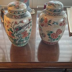 Chinese Famille Verte Porcelain Ginger Jar with Lid, Bird and Floral