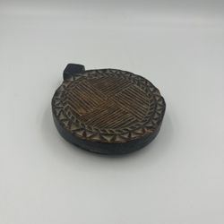 Antique primitive hand crafted hand carved wooden chapati bread stamp, concha stamp, prosforos stamp, paperweight 