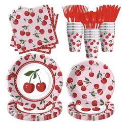 Cherry Theme Party Plates Cups Napkins Cake Table Decoration 