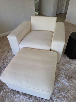 Modern White Armchair with Matching Ottoman