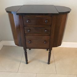 Antique Wood Sewing Table Accent Cabinet