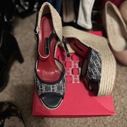 New Authentic Carolina Herrera Wedges Size 8-8.5 Used Once Comes With Dust Bag And Box With Shopping Bag